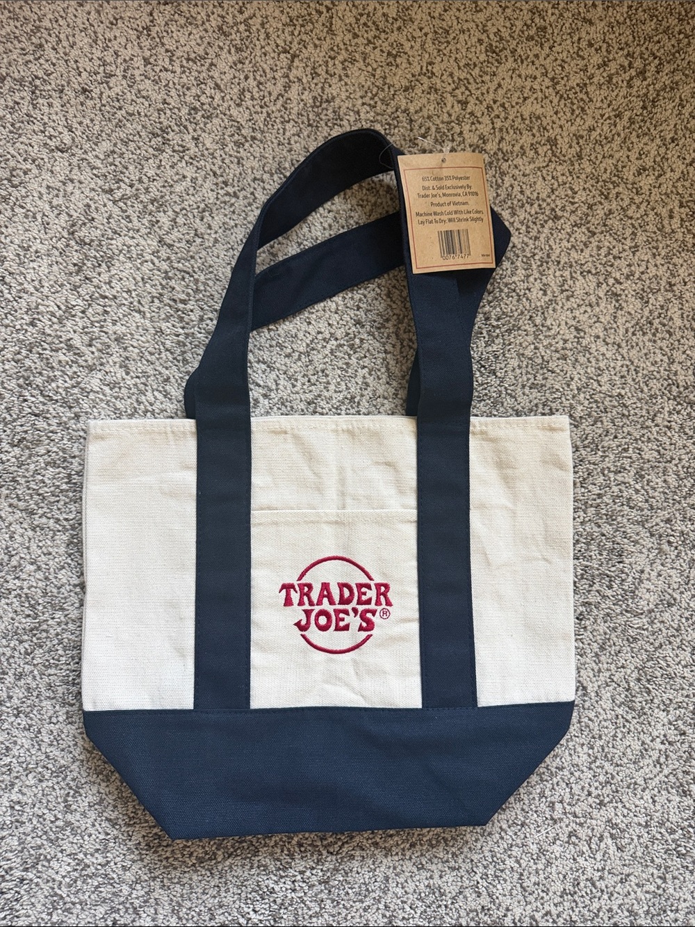 Trader Joe's Mini Canvas Tote Bag in Cream and Navy